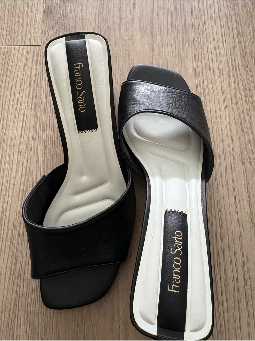 Franco Sarto Linley Black Leather Block Heel Sandals - Size 7M